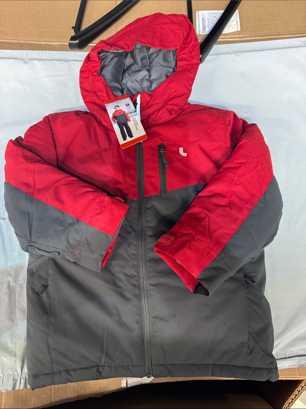 Lole Kids Red and Gray Hooded Puffer snowsuit